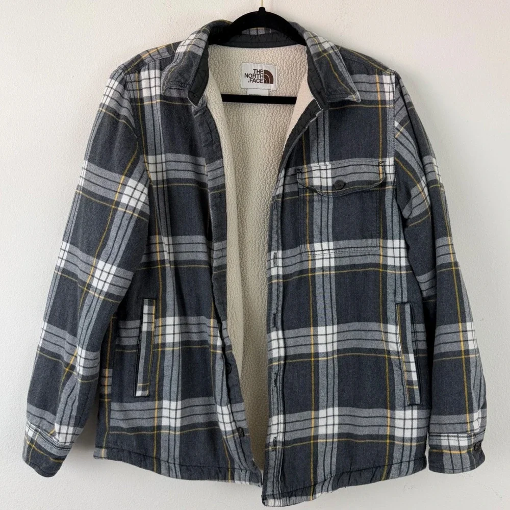 The North Face Campshire Shirt Jacket Mens Medium Plaid Flannel Sherpa Shacket